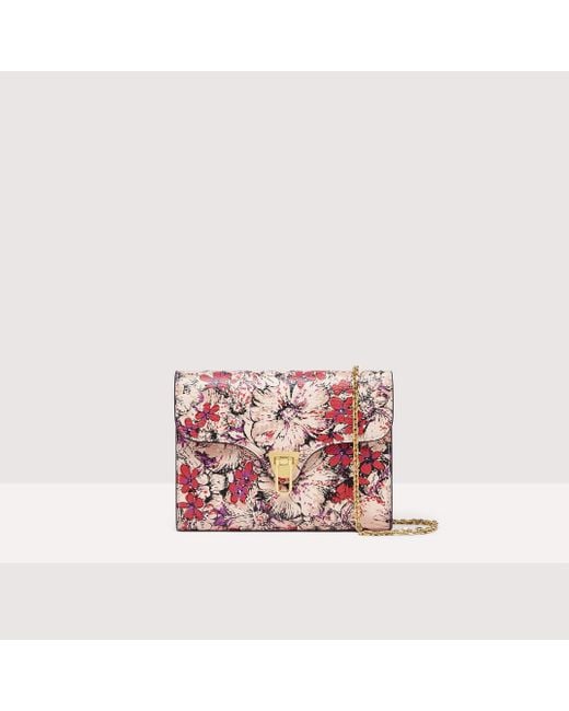 Minibag in Pelle con stampa floreale Beat Flower Print di Coccinelle in Pink