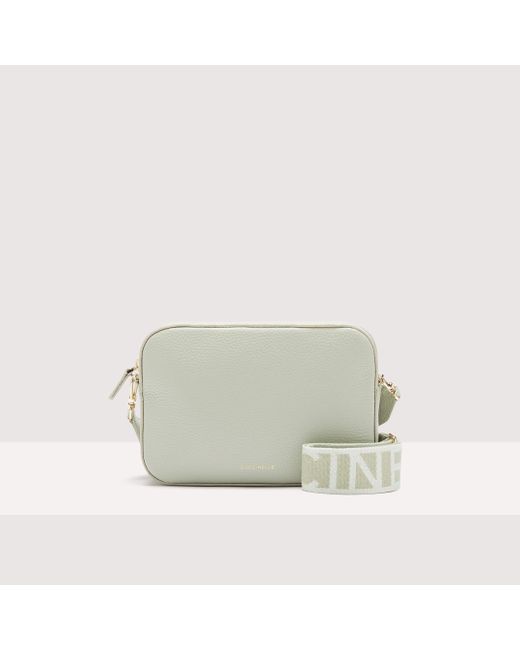 Coccinelle Gray Grained Leather Crossbody Bag Tebe Medium