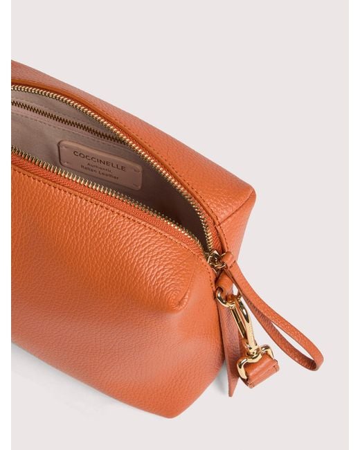 Coccinelle Orange Grained Leather Crossbody Bag Nory Small