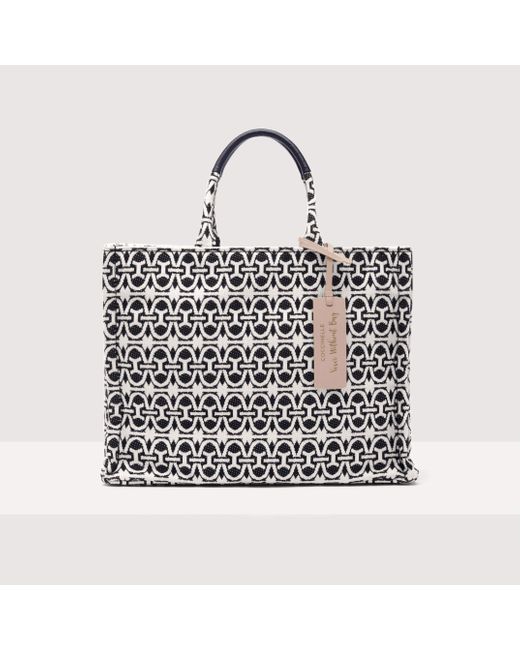 Coccinelle Black Jacquard Fabric And Grained Leather Handbag Never Without Bag Monogram Medium