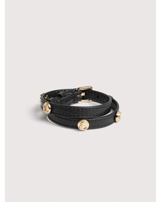 Coccinelle Black Grained Leather Bracelet C-Me Studs