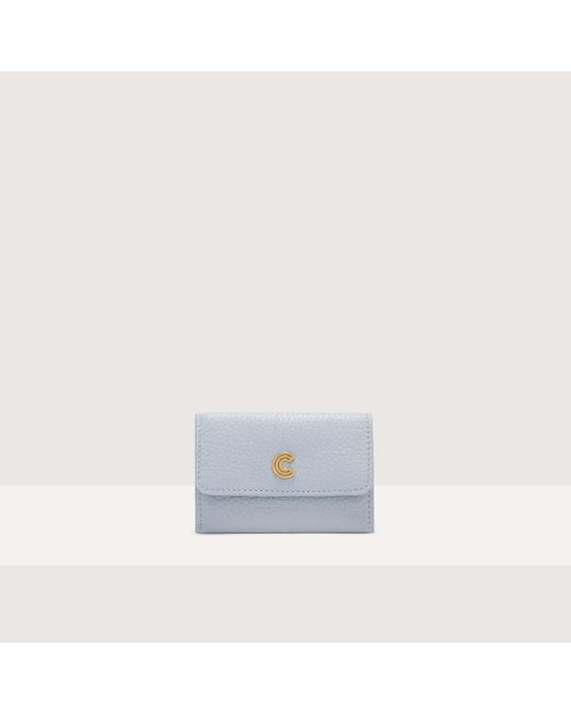 Coccinelle Blue Grained Leather Card Holder Myrine