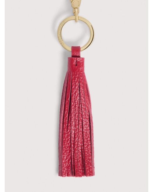 Coccinelle Pink Grained Leather And Metal Key Ring Tassel