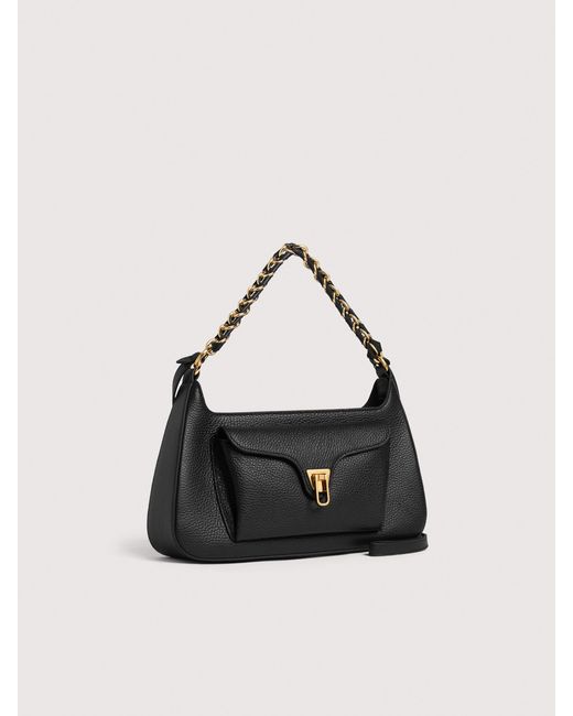 Coccinelle Black Grained Leather Shoulder Bag Beat Generation Medium