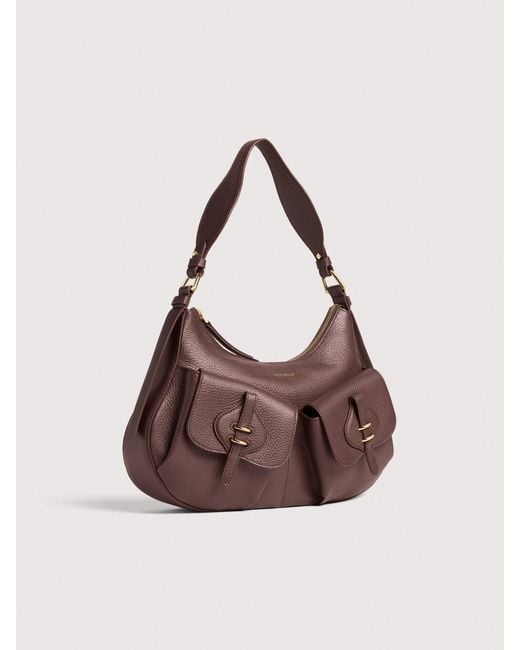 Coccinelle Pink Grained Leather Shoulder Bag Mavery Pocket Medium
