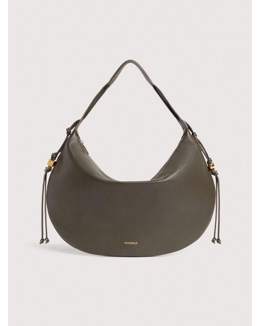 Coccinelle Gray Grained Leather Shoulder Bag Thess Large