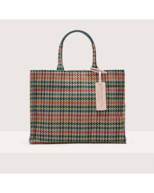 Coccinelle Multicolor Houndstooth Fabric And Grained Leather Handbag Never Without Bag Pied De Poule Large