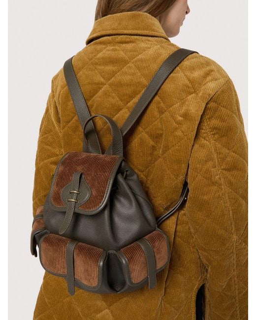 Coccinelle Natural Waxed Fabric, Grained Leather And Corduroy Fabric Backpack Mavery Pocket Medium