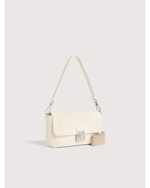Coccinelle Natural Shells Textured Fabric Shoulder Bag C-Me Lock Medium