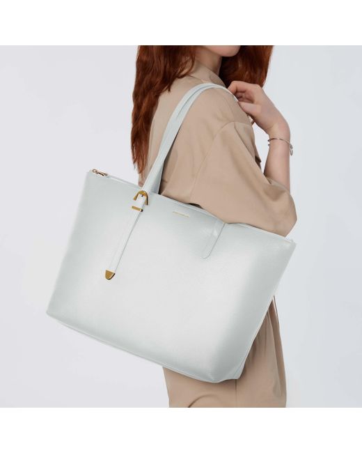Coccinelle White Grained Leather Tote Bag Gleen Large