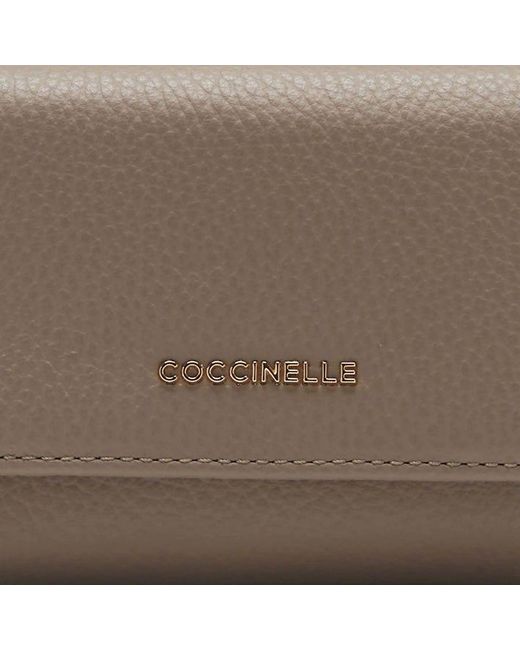 Coccinelle Gray Small Grained Leather Wallet Metallic Small