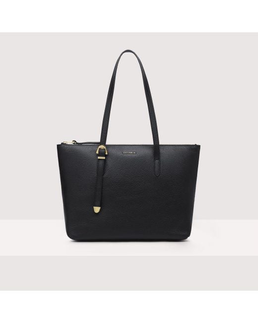 Coccinelle Black Grained Leather Tote Bag Gleen Medium