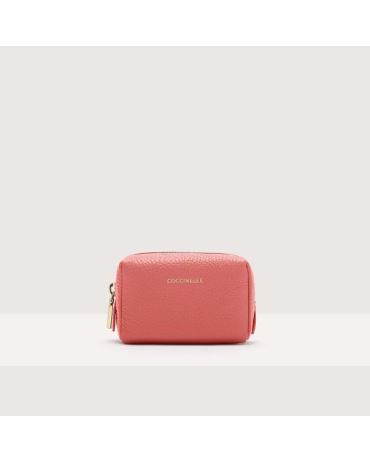 Coccinelle Red Grained Leather Make-Up Bag Trousse Medium