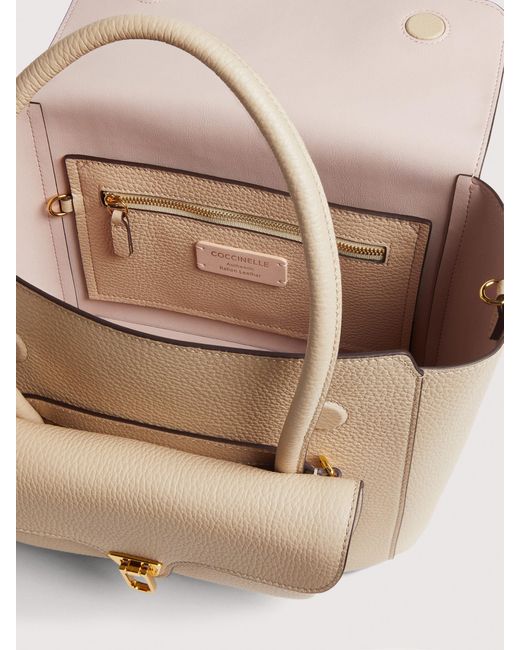 Coccinelle Natural Grained Leather Handbag Double Beat Medium