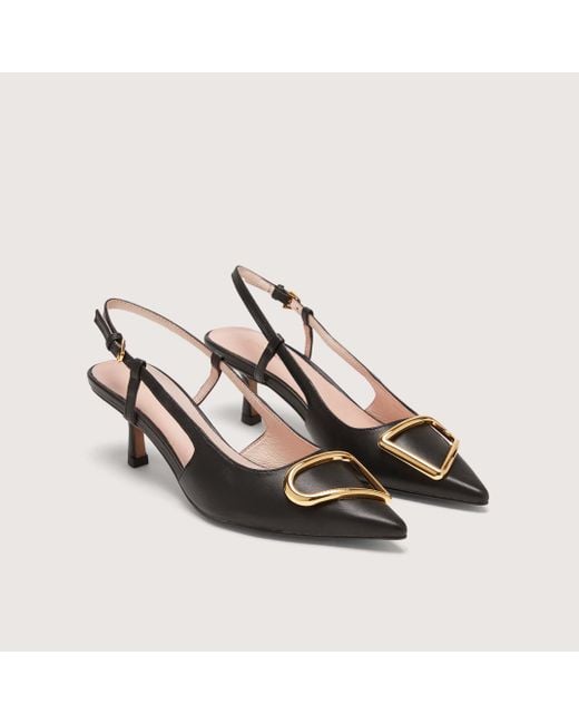 Coccinelle Black Smooth Leather Slingbacks With Heel Himma Smooth