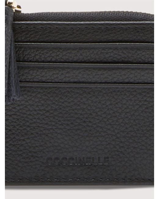 Coccinelle Black Grainy Leather Card Holder Tassel Small