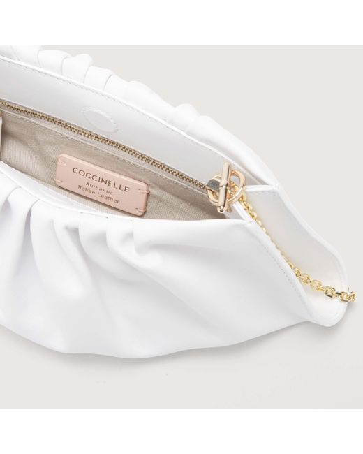 Coccinelle White Smooth Leather Clutch Bag Drap Smooth Small