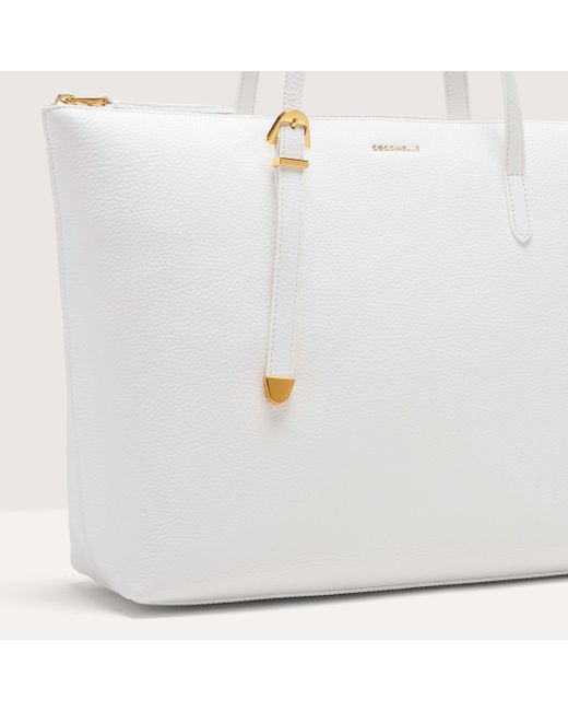 Coccinelle White Grained Leather Tote Bag Gleen Large