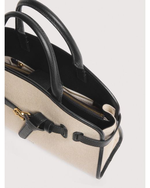 Coccinelle Natural Canvas And Micro Grained Leather Handbag Sabine Medium