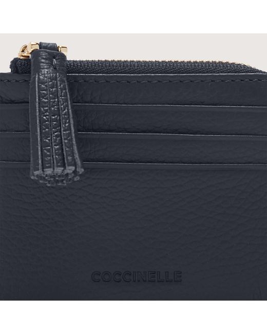 Coccinelle Blue Grainy Leather Card Holder Tassel Small