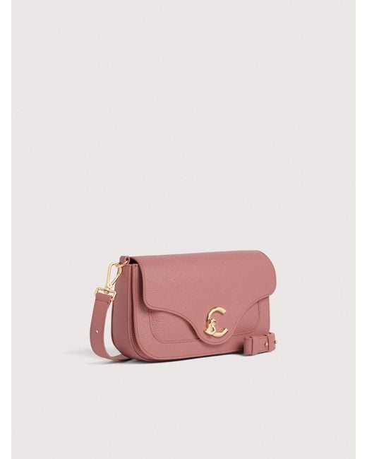 Coccinelle Pink Grained Leather Shoulder Bag C-Me Medium