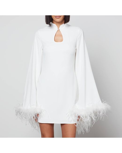 De La Vali White Genevieve Feather Crepe Mini Dress