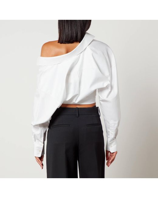 Alexander Wang White Cropped Cotton-Poplin Wrap Shirt