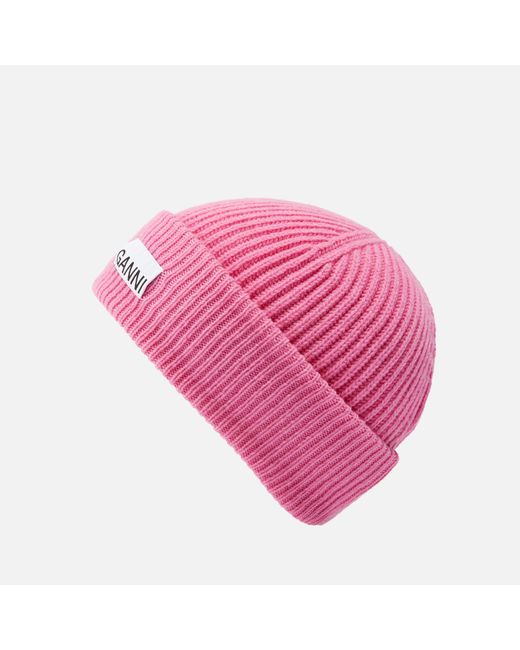 Ganni Pink Light Structured Rib-knit Beanie
