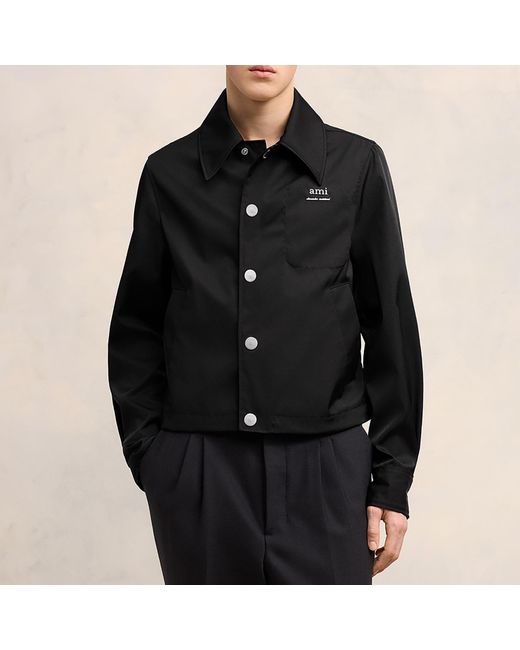 AMI Black Technical Twill Button-Down Jacket for men