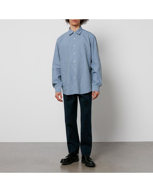 Maison Margiela Blue Linen-Blend Seersucker Shirt for men