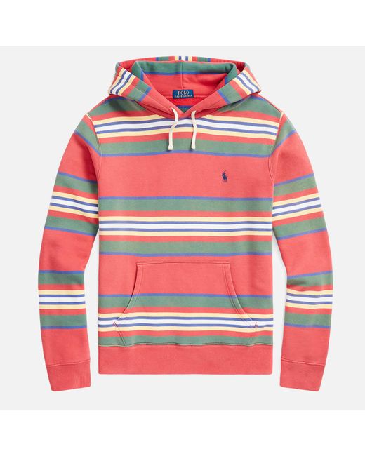 Polo Ralph Lauren Red Long Sleeve Multi Stripe Hooded Sweatshirt for men