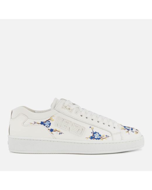 KENZO White Tennis Flowers Embroidered Trainers