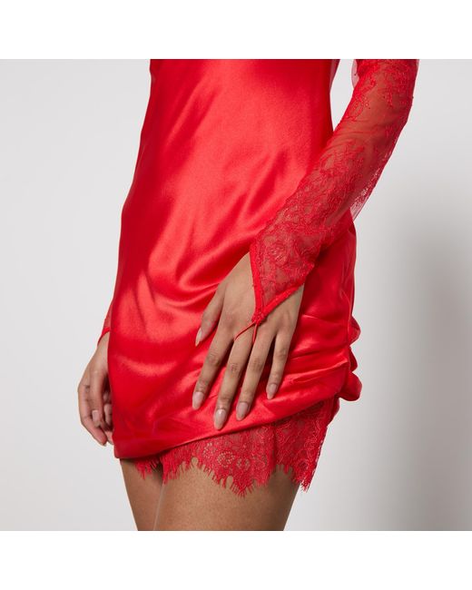 De La Vali Red Satin And Lace Mini Dress