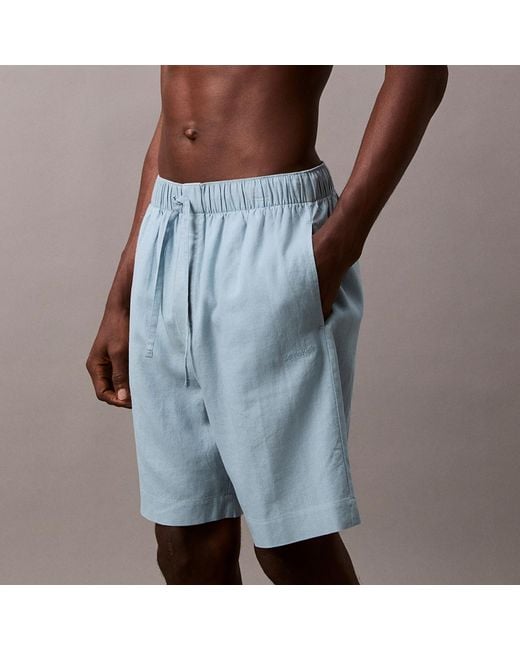 Calvin Klein Blue Linen-Blend Sleep Shorts for men