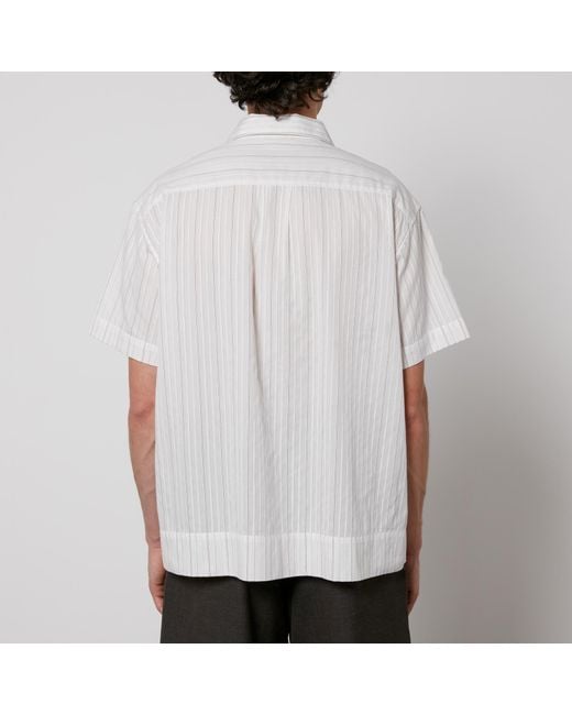 mfpen White Holiday Striped Cotton Shirt for men