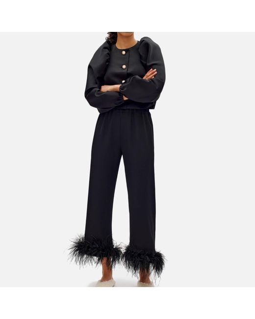 Sleeper Blue Party Feather-trimmed Crepe Trousers
