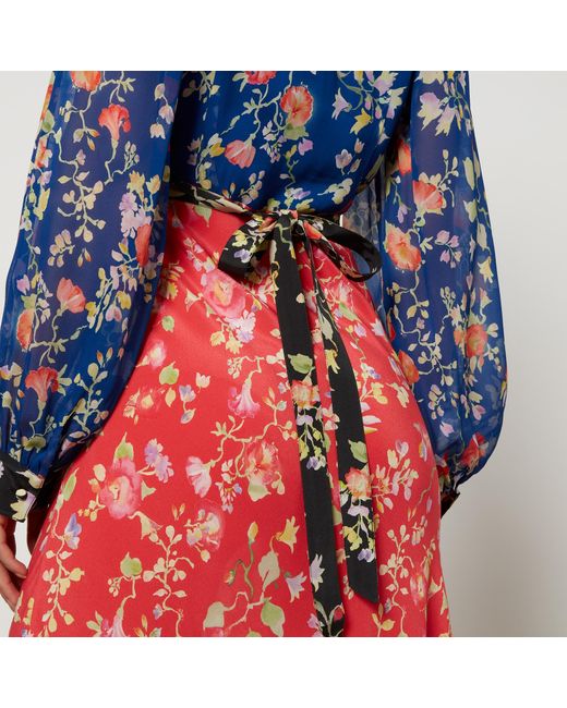 Rixo Red Ayla Floral-Print Chiffon Midi Dress