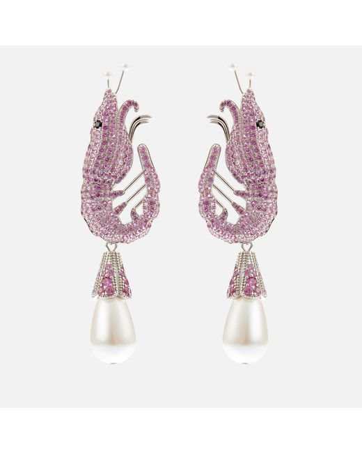 Shrimps Pink Silver-tone And Crystal Earrings