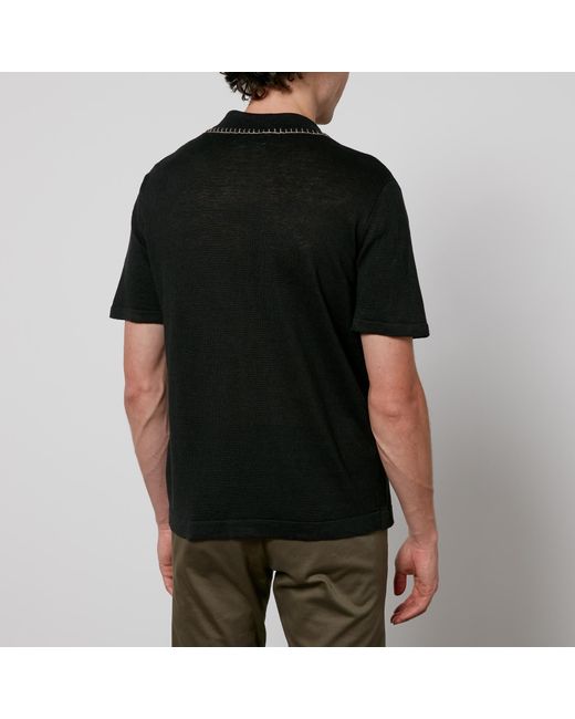 NN07 Black Henry Embroidered Linen Shirt for men