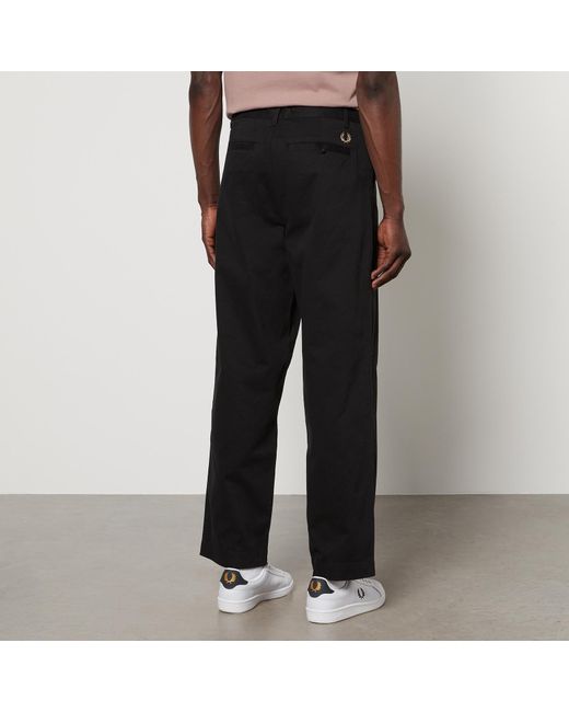 Fred Perry Black Brushed Cotton-Twill Straight-Leg Trousers for men