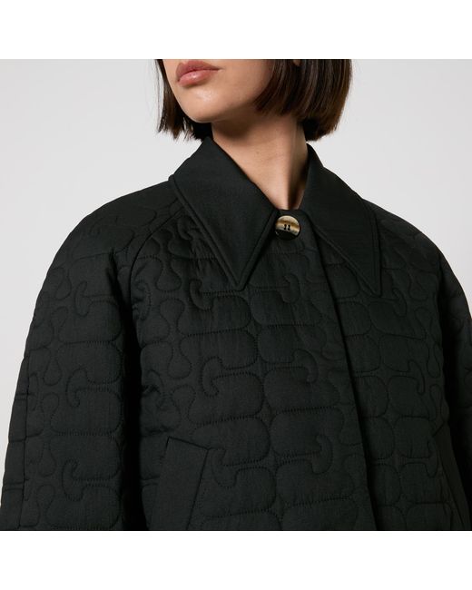 Ganni Black Logo-Quilted Chambray Jacket