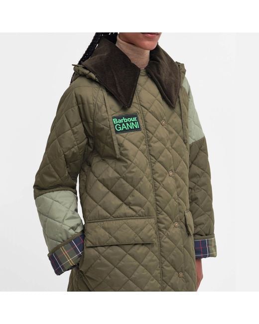 BARBOUR X GANNI Green Burghley Quilted Shell Coat