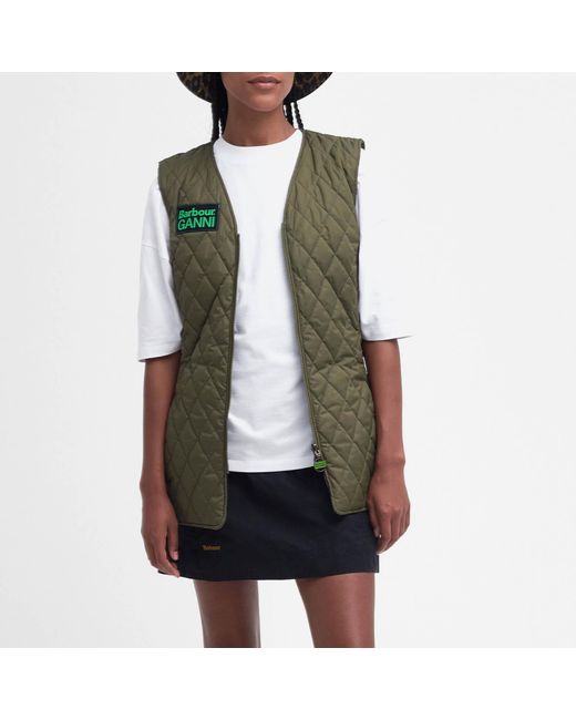 BARBOUR X GANNI Green Betty Reversible Diamond-Quilted Shell Liner