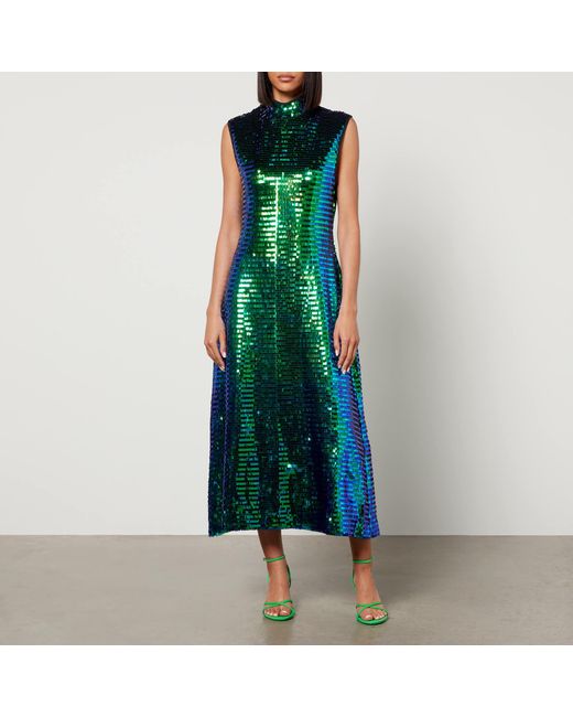 Stine Goya Green Nixa Sequined Midi Dress
