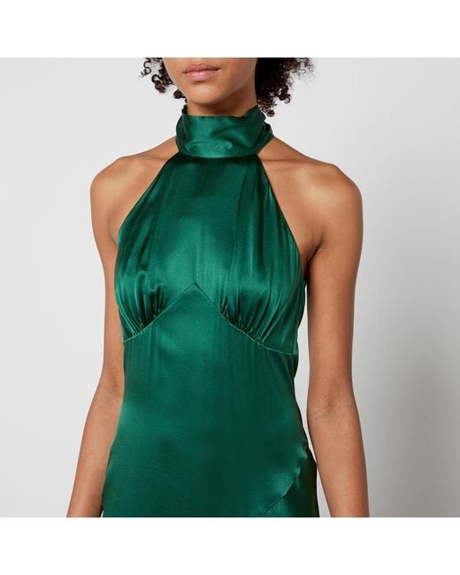 De La Vali Green Vivienne Satin Midi Dress