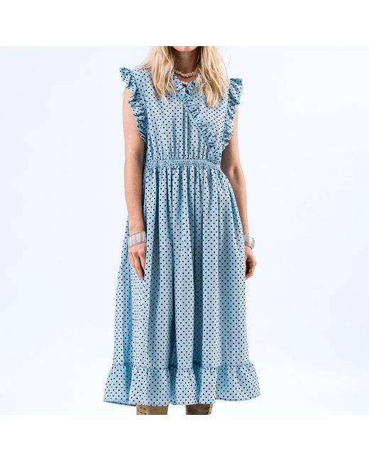 Lolly's Laundry Blue Idinall Sl Polka-Dot Midi Dress