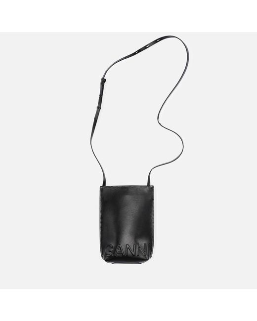 Ganni Leather Banner Small Cross Body Bag in Black | Lyst Australia