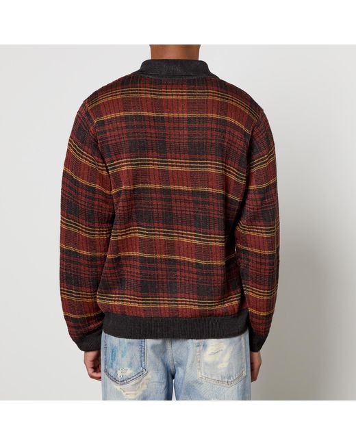 Our Legacy Red Evening Checked Intarsia-Knit Polo Jumper for men