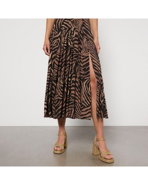 Rixo Brown Coralie Printed Silk Midi Dress