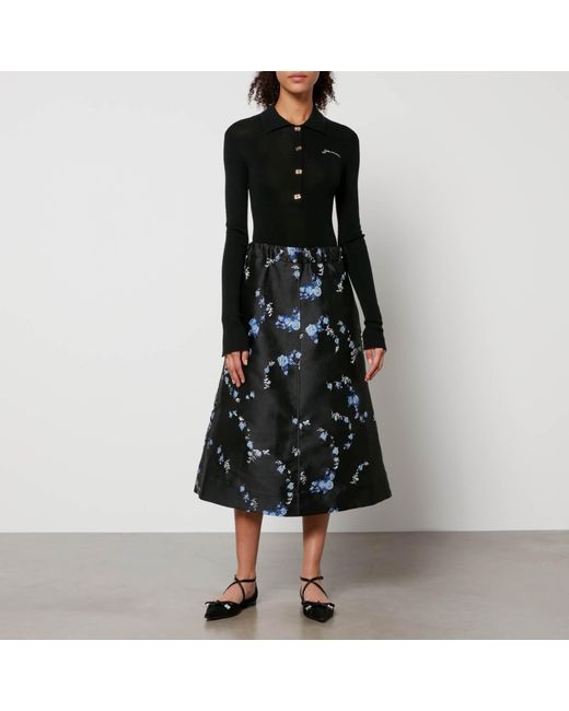Ganni Floral jacquard Midi Skirt in Black Lyst UK